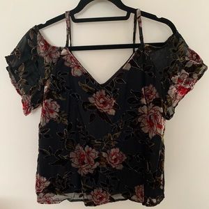 Velvet floral off-shoulder top